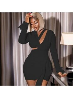 Women's Sexy Hollowed Out Lace Up Solid Dress