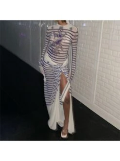 Digital Printing Long Dress Suit