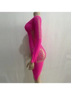 Solid Color One-Shoulder Long Sleeve Hollow Out Splicing Dress -Women's Clothing Shop P 20230814190914780 654