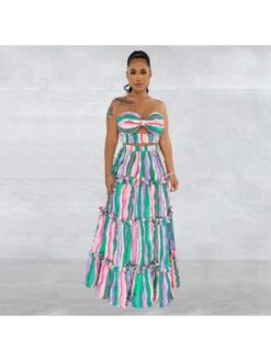 Sleeveless Tube Top Striped Printed Dress Two-piece Set