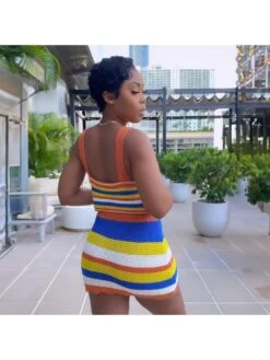 Knitted Two Piece Set With Strappy Color-block Slim Fit Dress 12 Knitted Two Piece Set With Strappy Color-block Slim Fit Dress -Women's Clothing Shop P 20230819143717440 686