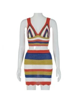 Knitted Two Piece Set With Strappy Color-block Slim Fit Dress 15 Knitted Two Piece Set With Strappy Color-block Slim Fit Dress -Women's Clothing Shop P 20230819143724665 229