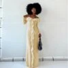 Fall Ruffled Tassels Off Shoulder Slim Maxi Dress