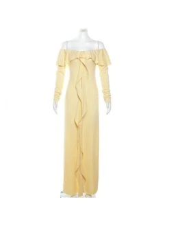 Fall Ruffled Tassels Off Shoulder Slim Maxi Dress -Women's Clothing Shop P 20230824095323505 260