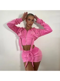 Pure Color Hooded Open Cardigan Pocket Short Casual Dress Suit