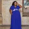 Fall Letter Printed Short Sleeve Plus Size Maxi Dress