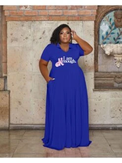 Fall Letter Printed Short Sleeve Plus Size Maxi Dress