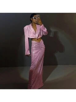 Pure Color Long Sleeve Short Wrap Hip Dress Set