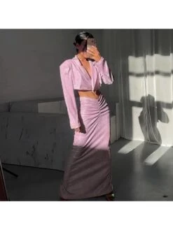 Pure Color Long Sleeve Short Wrap Hip Dress Set 12 Pure Color Long Sleeve Short Wrap Hip Dress Set -Women's Clothing Shop P 20230830142815235 849