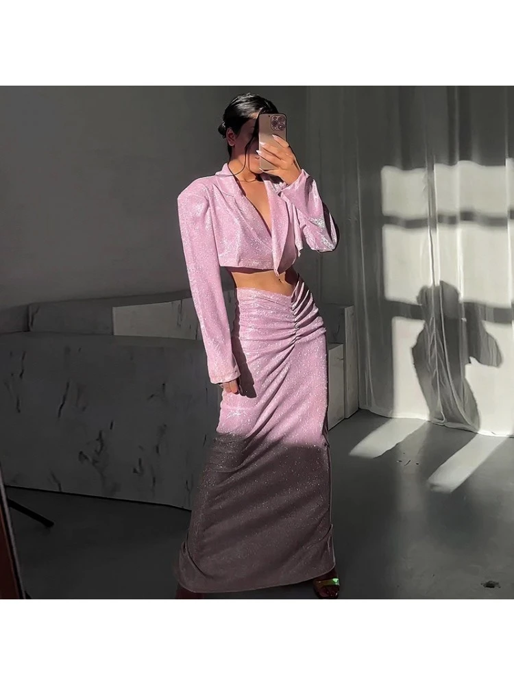 Pure Color Long Sleeve Short Wrap Hip Dress Set 5 Pure Color Long Sleeve Short Wrap Hip Dress Set - Image 3