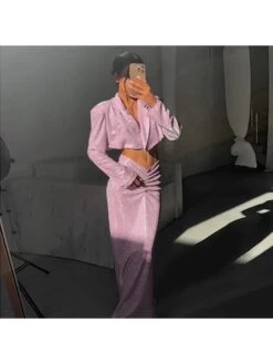 Pure Color Long Sleeve Short Wrap Hip Dress Set 13 Pure Color Long Sleeve Short Wrap Hip Dress Set -Women's Clothing Shop P 20230830142817764 388