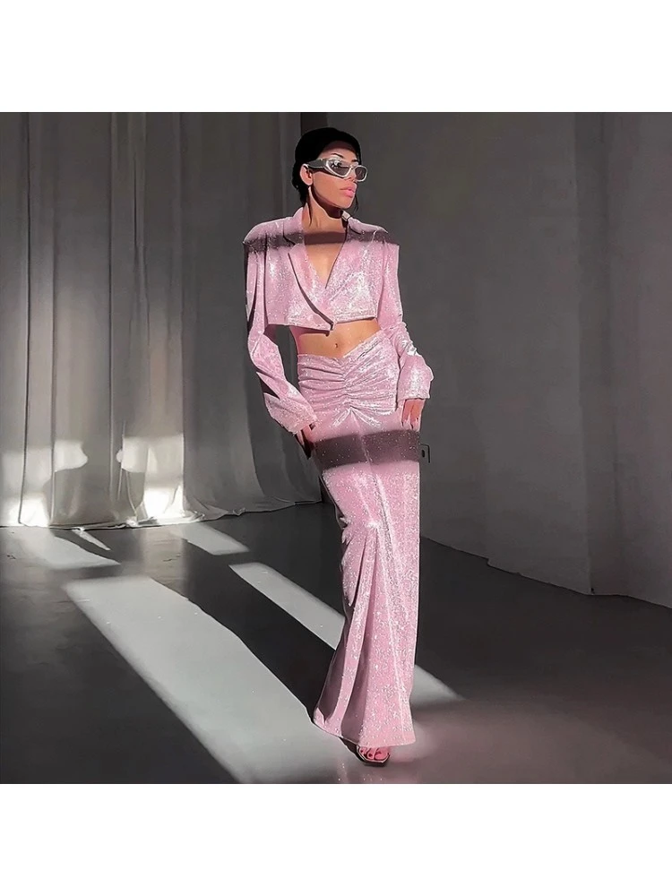 Pure Color Long Sleeve Short Wrap Hip Dress Set 7 Pure Color Long Sleeve Short Wrap Hip Dress Set - Image 5