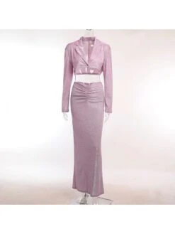 Pure Color Long Sleeve Short Wrap Hip Dress Set 15 Pure Color Long Sleeve Short Wrap Hip Dress Set -Women's Clothing Shop P 20230830142822785 346