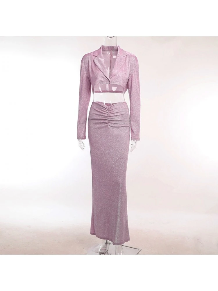 Pure Color Long Sleeve Short Wrap Hip Dress Set 8 Pure Color Long Sleeve Short Wrap Hip Dress Set - Image 6