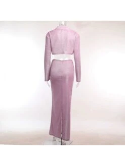 Pure Color Long Sleeve Short Wrap Hip Dress Set 16 Pure Color Long Sleeve Short Wrap Hip Dress Set -Women's Clothing Shop P 20230830142825278 964