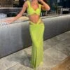 Sparkly Strappy Crop Top Sexy Belly Baring Fishtail Maxi Dress Set -Women's Clothing Shop P 20230830161110733 163