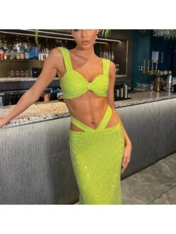 Sparkly Strappy Crop Top Sexy Belly Baring Fishtail Maxi Dress Set 12 Sparkly Strappy Crop Top Sexy Belly Baring Fishtail Maxi Dress Set -Women's Clothing Shop P 20230830161115815 715