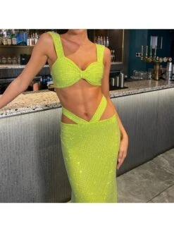 Sparkly Strappy Crop Top Sexy Belly Baring Fishtail Maxi Dress Set 13 Sparkly Strappy Crop Top Sexy Belly Baring Fishtail Maxi Dress Set -Women's Clothing Shop P 20230830161118284 828