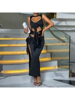 Hollow Out Strappy Open Back Irregular Sleeveless Dress -Women's Clothing Shop P 20230902130219284 303