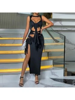 Hollow Out Strappy Open Back Irregular Sleeveless Dress -Women's Clothing Shop P 20230902130223063 537