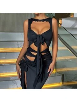 Hollow Out Strappy Open Back Irregular Sleeveless Dress -Women's Clothing Shop P 20230902130230520 150