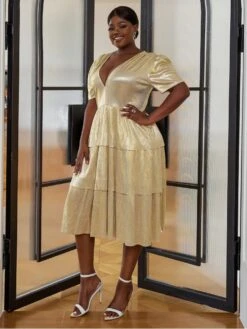 Large Size Patchwork Pure Color Cake Dress