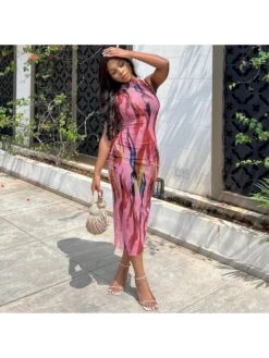 Print Color Matching Sleeveless Bodycon Dress -Women's Clothing Shop P 20230912102259267 194