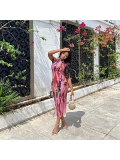 Print Color Matching Sleeveless Bodycon Dress -Women's Clothing Shop P 20230912102314714 479