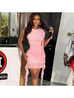 Plain Round Neck Sleeveless Open Back Tie Wrap Hip Dress