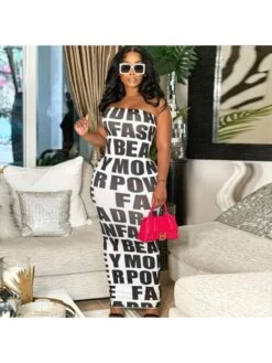 Letter Printed Wrap Hip Dress