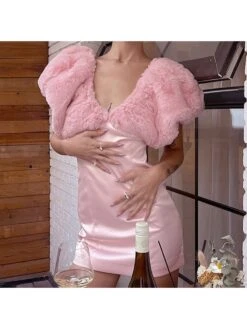 V Neck Batwing Sleeve Lace Short Dress -Women's Clothing Shop P 20230918182219988 206