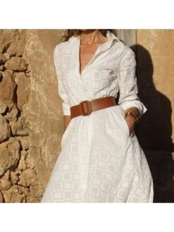 Geometric Pattern Long Sleeve A-line Dress -Women's Clothing Shop P 20230922175352069 398