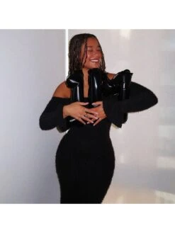 Fluff Off Shoulder Long Sleeve Maxi Dress -Women's Clothing Shop P 20231102150611931 580