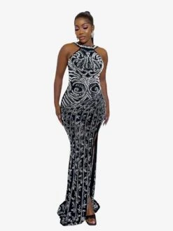 Hotfix Rhinestones High Rise Bodycon Maxi Dress