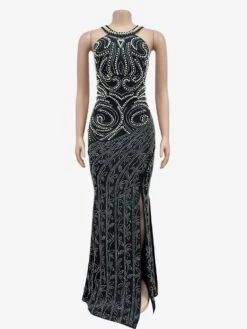 Hotfix Rhinestones High Rise Bodycon Maxi Dress -Women's Clothing Shop P 20231110171113190 765