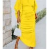 Irregular Ruched Lantern Sleeve Maxi Dress -Women's Clothing Shop P 20231111180216694 371
