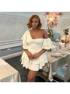 Irregular Ruffle One Shoulder Layered Mini Dress -Women's Clothing Shop P 20231114125415029 113