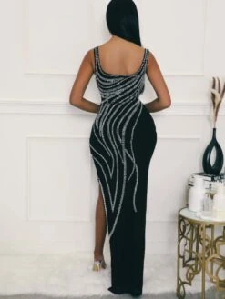 Patchwork Hotfix Rhinestones Sleeveless Dress -Women's Clothing Shop P 20231114132020679 652