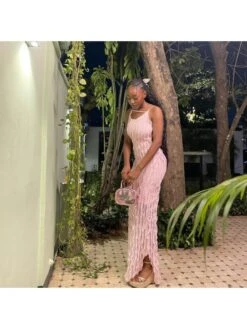 Stringy Selvedge Patchwork Sleeveless Maxi Dress -Women's Clothing Shop P 20231120171717599 881