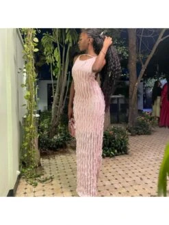 Stringy Selvedge Patchwork Sleeveless Maxi Dress -Women's Clothing Shop P 20231120171722715 358