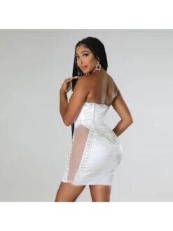See Through Embellished Strapless Mini Dress -Women's Clothing Shop P 20231121095738672 324