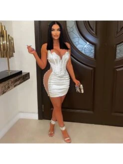 See Through Embellished Strapless Mini Dress -Women's Clothing Shop P 20231121095743774 787