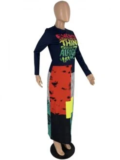 Letter Round Neck Bodycon Maxi Dress -Women's Clothing Shop P 20231121104716092 267