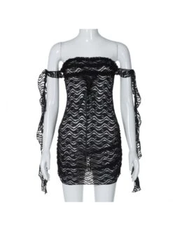 Ribbons Boat Neck Slim Mini Dress -Women's Clothing Shop P 20231121131618132 195