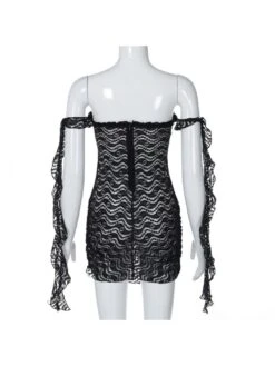 Ribbons Boat Neck Slim Mini Dress -Women's Clothing Shop P 20231121131623187 222