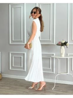 Pleated Lace Up Turtleneck Maxi Dress -Women's Clothing Shop P 20231122124918227 788