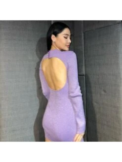 Solid Shiny Backless Fitted Mini Dress -Women's Clothing Shop P 20231122132632295 586