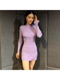 Solid Shiny Backless Fitted Mini Dress -Women's Clothing Shop P 20231122132634865 967