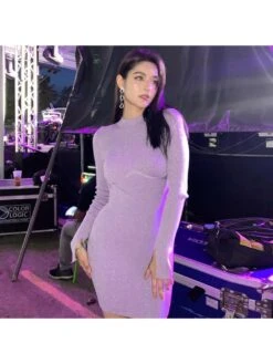 Solid Shiny Backless Fitted Mini Dress -Women's Clothing Shop P 20231122132639873 439