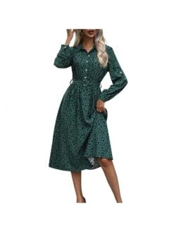 Leopard Mid-rise A-line Long Sleeve Dress